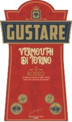 GUSTARE VERMOUTH DI TORINO ROSSO DA PREGIATI INFUSI DI ERBE E SPEZIE MISCELATI CON VINI SELEZIONATI PRODOTTO IN ITALIA