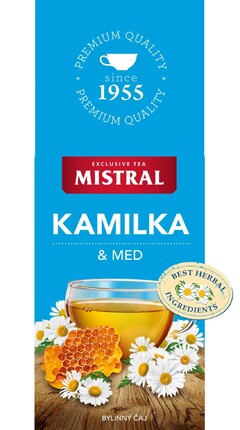 EXCLUSIVE TEA MISTRAL KAMILKA & MED PREMIUM QUALITY since 1955 BEST HERBAL INGREDIENTS BYLINNÝ ČAJ