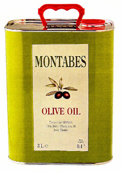 MONTABES OLIVE OIL Packed for MONVA Ctra. Jaén - Ubeda km. 30 Jaén (Spain) 3L.e MAX. ACIDITY 0,4°