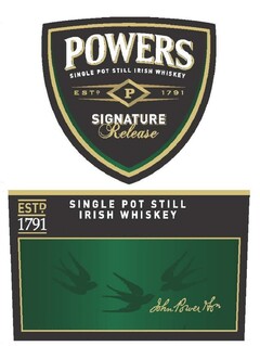 POWERS Single Pot Still Irish Whiskey ESTD P 1791 Signature Release John Power & Son
