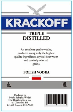 KRACKOFF TRIPLE DISTILLED POLISH VODKA