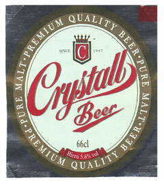 Crystall Beer SINCE C 1947 66cl Birra 5,6 % vol PREMIUM QUALITY BEER- PURE MALT-