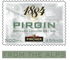 1884 PIRGIN DISTILLED LONDON DRY GIN PIRCHER 500 ML 45% VOL FROM THE ALPS