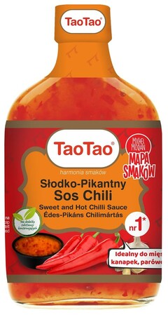 bez dodatku substancji konserwujących TaoTao MICHEL MORAN TaoTao MAPA SMAKOW harmonia smaków Słodko - Pikantny Sos Chili Sweet and Hot Chilli Sauce Édes - Pikáns Chilimártás nr1 * Idealny do mięs kanapek, parów