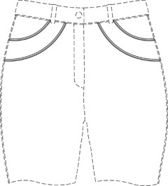 The mark consists of double-piped pockets, with the pockets being shown applied to breeches which are shown in dashed lines and form no part of the claimed design.