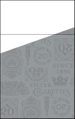 FILTER CIGARETTES FACTORY No. 25 20 DIST. OF VA. U.S. I.R. CIGARETTES CLASS A 20 SINCE 1896 CIGARETTES FILTER KS 20