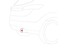 Positionsmarke: roter Punkt zentriert in der Öffnung eines Auspuffendrohres von Kraftfahrzeugen.Ausschließliche Rechte werden für die mittige Anordnung eines roten Punktes in der Öffnung eines Auspuffendrohres beansprucht. Die anderen dargestellten Fahrzeugteile dienen ausschließlich dem Zweck, die Positionierung der Marke zu verdeutlichen.Die dargestellte Auspuffabbildung ist lediglich beispielhaft und bezweckt nicht die Beschränkung des Schutzumfanges der Marke auf diese Auspufform.