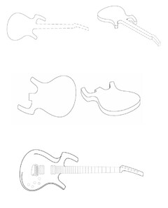The mark consists of a fanciful design for a guitar body; the dotted line in the mark represents placement of the mark, and no claim is made to the matter represented by the broken lines.