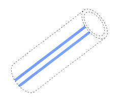 The mark consists of two blue stripes extending longitudinally on the surface of the goods along the entire length of the goods.