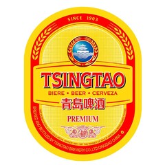 SINCE 1903 TSINGTAO BIERE BEER CERVEZA PREMIUM 1906 MUNICH BEER EXPO GOLD MEDAL WINNER 1981-1987 THE WINNER OF MAJOR AMERICAN BEER COMPETITIONS BREWED AND BOTTLED BY TSINGTAO BREWERY CO., LTD. QINGDAO CHINA