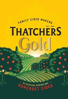 THATCHERS Gold FAMILY CIDER MAKERS EST. 1904 REFRESHING MEDIUM DRY SOMERSET CIDER