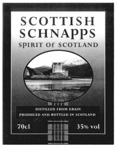 SCOTTISH SCHNAPPS SPIRIT OF SCOTLAND DISTILLED FROM GRAIN PRODUCED AND BOTTLED IN SCOTLAND 70cl 35% vol