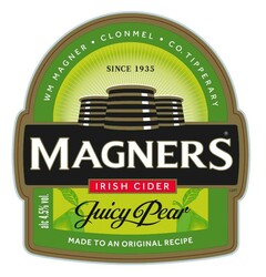 CLONMEL SINCE 1935 TIPPERARY WM MAGNER MAGNERS IRISH CIDER JUICY PEAR ALC 4.5% VOL. MADE TO AN ORIGINAL RECIPE
