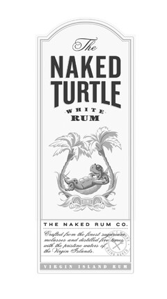 THE NAKED TURTLE WHITE RUM ST. CROIX THE NAKED RUM CO. CRAFTED FROM THE FINEST SUGARCANE MOLASSES AND DISTILLED FIVE TIMES WITH THE PRISTINE WATERS OF THE VIRGIN ISLANDS. DON'T WORRY DRINK NAKED VIRGIN ISLAND RUM