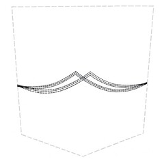 Die Marke besteht aus einer an der Tasche eines Bekleidungsstücks, insbesondere einer Hose oder eines Rocks, angebrachten Kennzeichnung in Form des dargestellten Linienverlaufs. Die Tasche ist schematisch dargestellt, so dass der Verlauf der Kennzeichnung bezüglich der Tasche ersichtlich ist. Der dargestellte Linienverlauf kann beispielsweise aufgestickt oder aufgenäht sein.