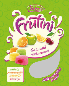 Vobro Frutini: Galaretki nadziewane; Jellies with filling in sugar; jabłko;pomarańcza;cytryna:wiśnia