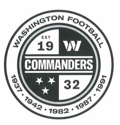 WASHINGTON FOOTBALL COMMANDERS W EST 1932 1937 1942 1982 1987 1991