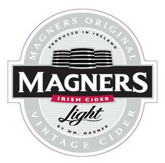 MAGNERS IRISH CIDER LIGHT produced in Ireland by W M. MAGNER MAGNERS ORIGINAL VINTAGE CIDER PRODUCED IN IRELAND