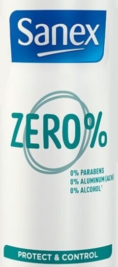 SANEX ZERO % 0% PARABENS 0% ALUMINIUM (ACH) 0% ALCOHOL PROTECT & CONTROL