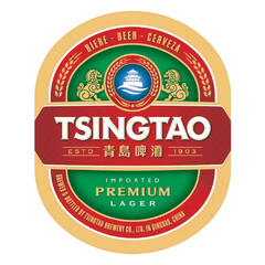 BIERE - BEER - CERVEZA TSINGTAO ESTD 1903 IMPORTED PREMIUM LAGER BREWED & BOTTLED BY TSINGTAO BREWERY CO., LTD. IN QINGDAO, CHINA