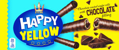 FLIS HAPPY YELLOW Chocolate coated wafer rolls with CHOCOLATE filling