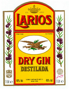 LARIOS DRY GIN DESTILADA