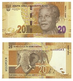 SOUTH AFRICAN RESERVE BANK, TWENTY RAND, BANKAKGOLO YA AFRORIKABORWA, IBULUNGELO-MALI ELIKHULU LESEWULA AFRIKA