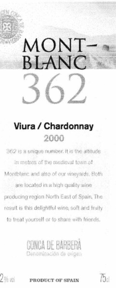 MONT-BLANC 362 Viura / Chardonnay 2000 CONCA DE BARBERÀ