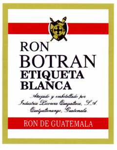 RON BOTRAN ETIQUETA BLANCA RON DE GUATEMALA