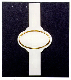 Ein Band, in dessen Mitte sich ein Oval befindet; dieses ist durch einen ovalen goldfarbenen Ring verziert, auf dem sich zahlreiche aneinandergereihte kreisrunde halbkugelförmige Erhebungen befinden.