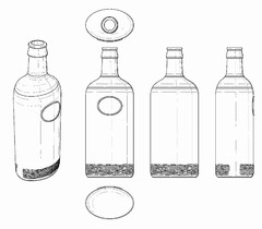 The trade mark consists of an oval shaped bottle with a raised circular seal and surface decoration at the bottom as represented on the attached sheet.