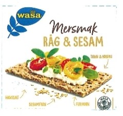 WASA, MERSMAK, RAG & SESAM, TUNN & KRISPIG,  HAVSSALT, SESAMFRON, FULLKORN, WASA CO2 KLIMATKOMPENSERAT