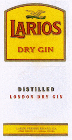 LARIOS DRY GIN DISTILLED LONDON DRY GIN