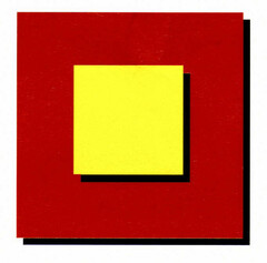 Rotes Quadrat mit schwarzem Schatten rechts und unten mit einem gelben Quadrat in der Mitte mit schwarzem Schatten rechts und unten.