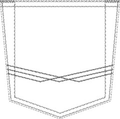 This is a position mark. The mark consists of three intersecting lines applied to a pocket for clothing, with the environment of the pocket shown in dashed lines and not forming part of the mark.