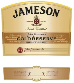 Jameson. Established since 1780. Sine Metu. A harmonius blend of traditionally matured old Irish whiskey and a unique virgin oak matured rich pot still whiskey. John Jameson's Gold Reserve. John Jameson & Son. JJ&S.