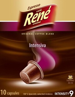 Espresso café René cremé original coffee blend Intensiva 10 capsules 100% Specially selected Arabica Espresso 40ml intensity 9