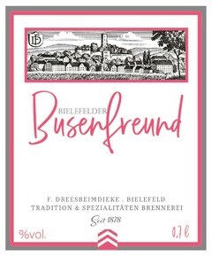 15 finde SE ES BIELEFELDER Busenfreund % vol . F. DREESBEIMDIEKE . BIELEFELD TRADITION & SPEZIALITÄTEN BRENNEREI Seit 1878 0,7 l