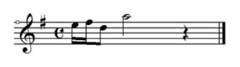 The mark consists of the following notes in scientific pitch notation: an "E5" sixteenth note, followed by an "F#5" sixteenth note, then a "D5" eighth note, and finally an "A5" half note.