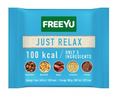 FREEYU JUST RELAX 100 kcal ONLY 5 INGREDIENTS hazelnut peanut date sesame cocoa