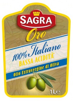 SAGRA ORO  100 % Italiano Bassa Acidita' Olio Extravergine di Oliva