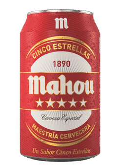 m CINCO ESTRELLAS 1890 Mahou Cerveza Especial MAESTRÍA CERVECERA Un Sabor Cinco Estrellas