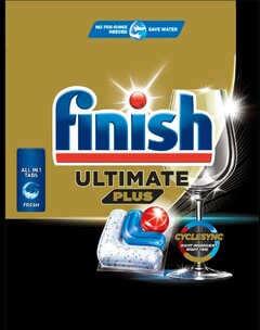 NO PRE - RINSE NEEDED SAVE WATER ALL IN 1 TABS FRESH finish ULTIMATE PLUS CYCLESYNC RIGHT INGREDIENT RIGHT TIME