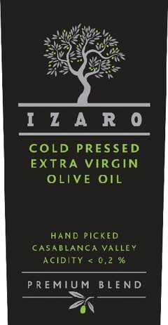 IZARO COLD PRESSED EXTRA VIRGIN OLIVE OIL HAND PICKED CASABLANCA VALLEY ACIDITY < 0,2 % PREMIUM BLEND