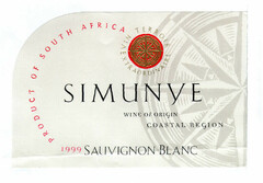 SIMUNYE PRODUCT OF SOUTH AFRICA VIN TERROIR EXTRAORDINAIRE WINE OF ORIGIN COASTAL REGION 1999 SAUVIGNON BLANC