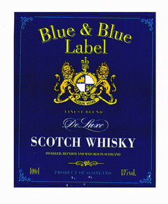 Blue & Blue Label FINEST BLEND ACQUA VITAE De Luxe SCOTCH WHISKY DISTILLED, BLENDED AND MATURED IN SCOTLAND 100cl PRODUCT OF SCOTLAND 13%vol.