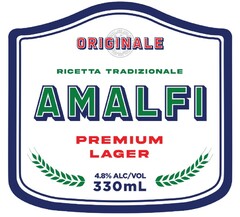 ORIGINALE  RICETTA TRADIZIONALE AMALFI PREMIUM LAGER 4,8% ALC/VOL 330 mL