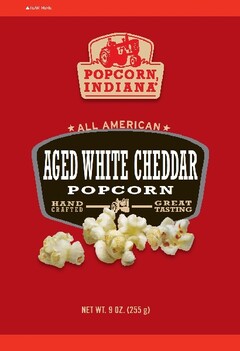 POPCORN, INDIANA ALL AMERICAN AGED WHITE CHEDDAR POPCORN HAND CRAFTED GREAT TASTING