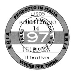 ERIA PRODOTTO IN ITALIA ERIA VIVERE PER TERRA L. 1505 TASSE AUTOMOB MODENA IL TESSITORE