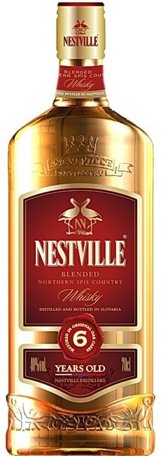 NESTVILLE BLENDED ERN SPIS COU Whisky NA DBOTTLED IN NESTVILLE NESTVILLE BLENDED NORTHERN SPIS COUNTRY Whisky DISTILLED AND BOTTLED IN SLOVAKIA 6 YEARS OLD NESTVILLE DISTILLERY